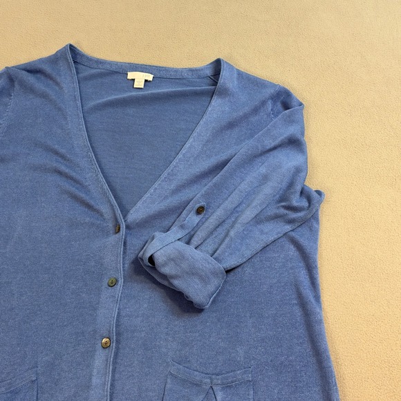 J. Jill Blue Linen Blend Roll Tab Sleeve Button Front Cardigan Sweater 1X - Picture 4 of 10